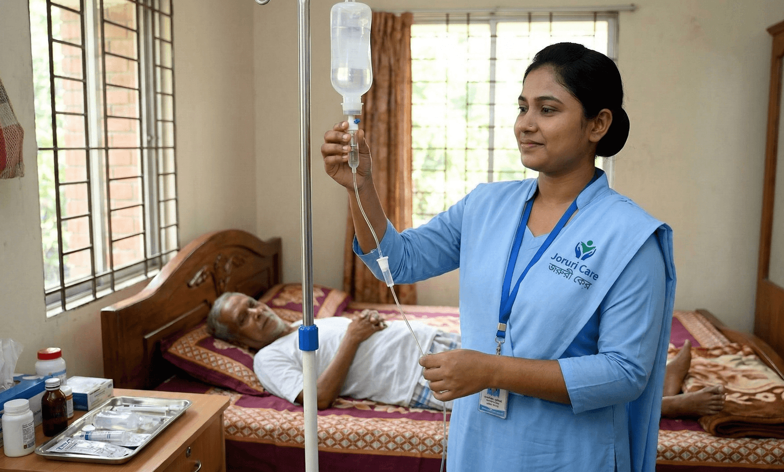 ফটোগ্রাফি: একজন রোগী ট্যাবলেটে ডাক্তারের সাথে কথা বলার সময় স্বস্তি অনুভব করছেন।
